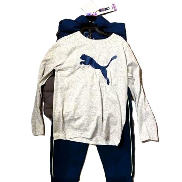 Puma Boys 3-Piece Outfit Set XS (5/6) | Teal Gray Vest Hoodie Pants - Like New - Picture 10 of 16